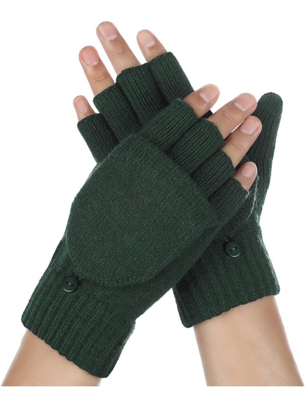 Unisex Green Winter Touchscreen Convertible Mittens Fingerless Soft Warm Gloves